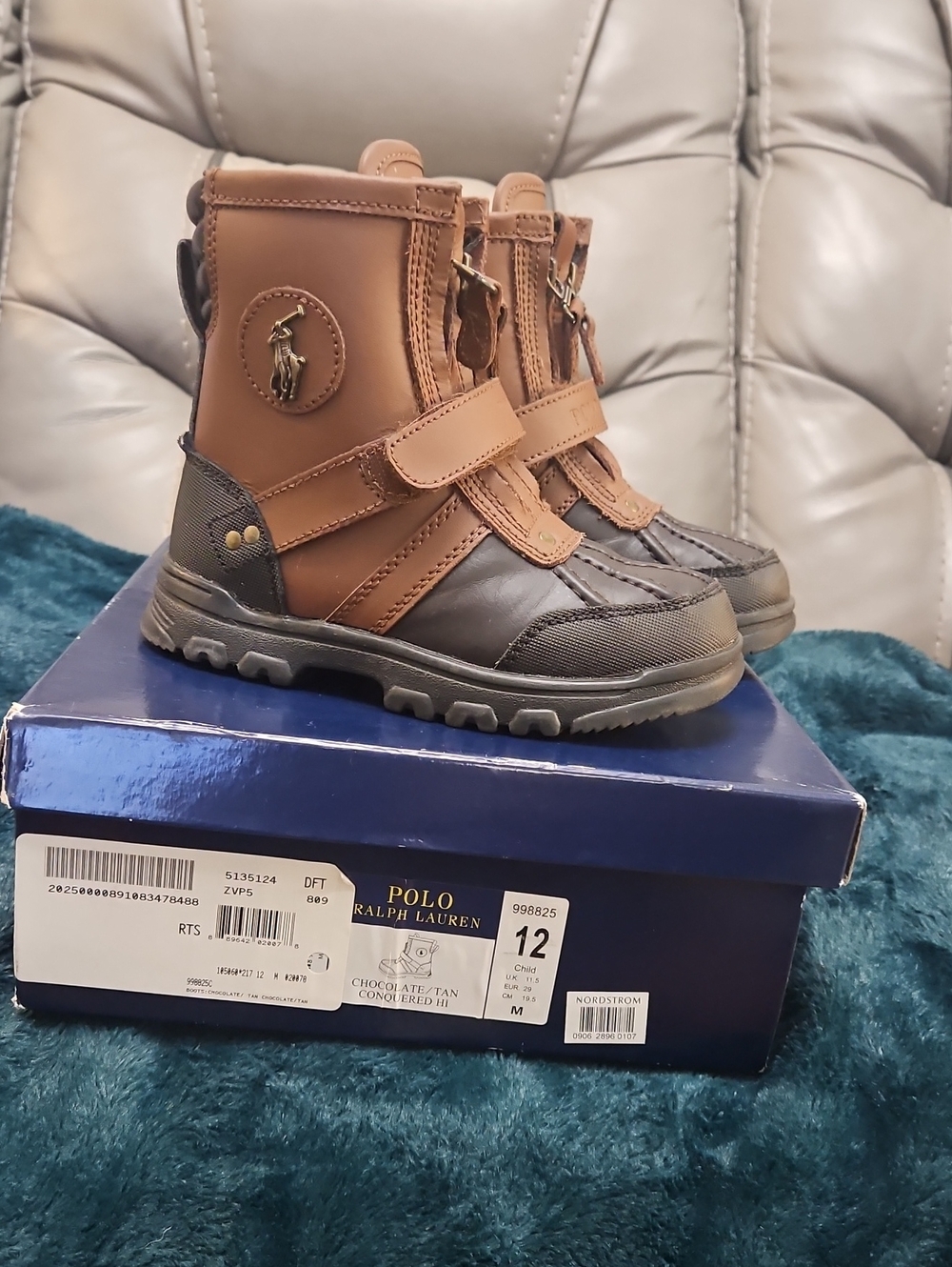 Polo by Ralph Lauren Kids Tan and Chocolate Brown Leather Winter Boots